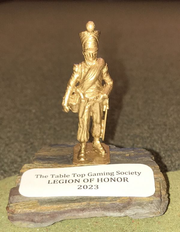 2023 Legion of Honor Trophy
Trophy will be awarded to the club member who runs the most games during the year.
